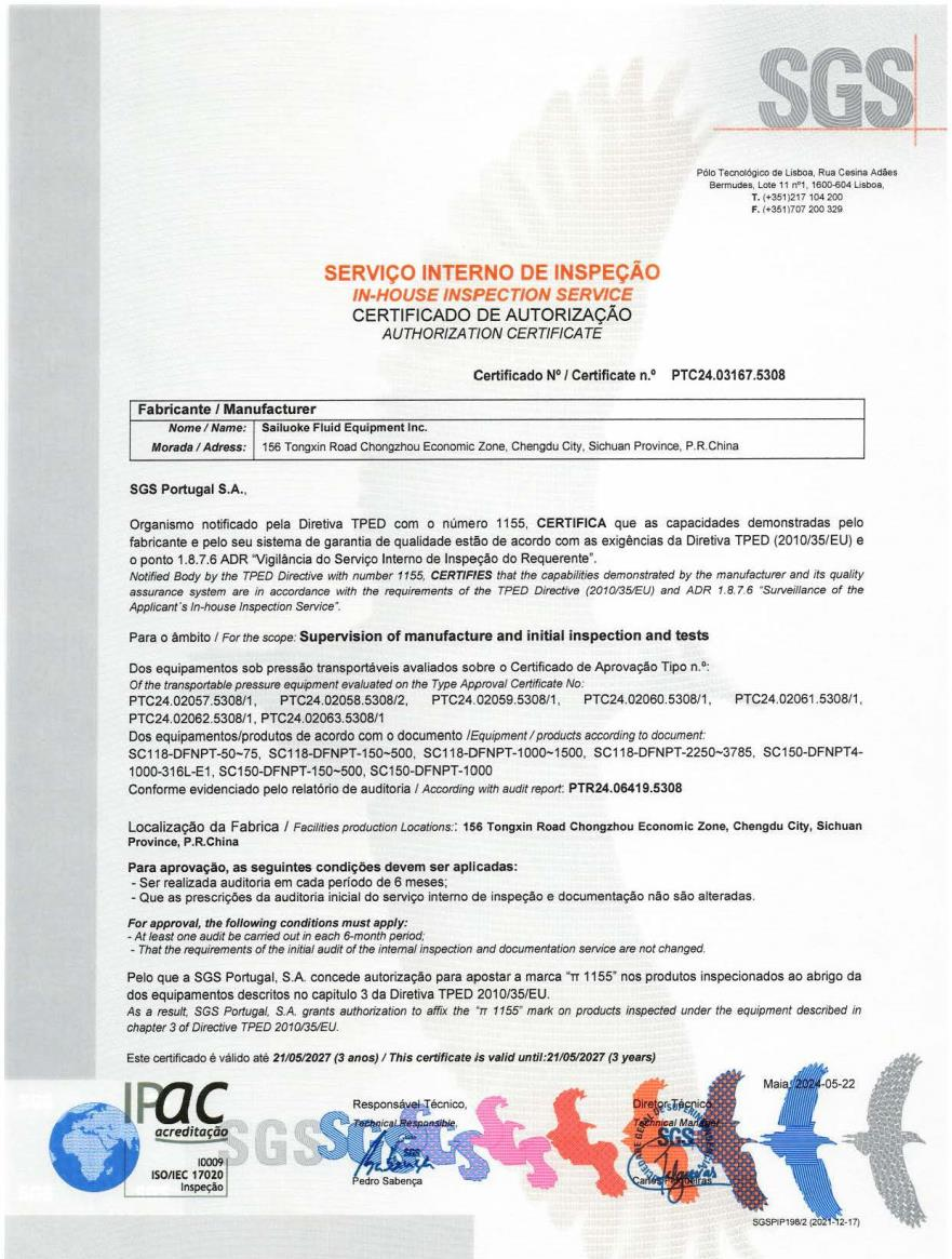 SGS In-house Inspection Authorization supplied copy